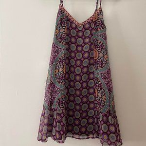 American Rag CIE Purple Chiffon Paisley Spaghetti Strap Mini Dress
